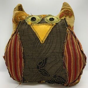 Handmade Owl Pillow with Multicolor Fabric